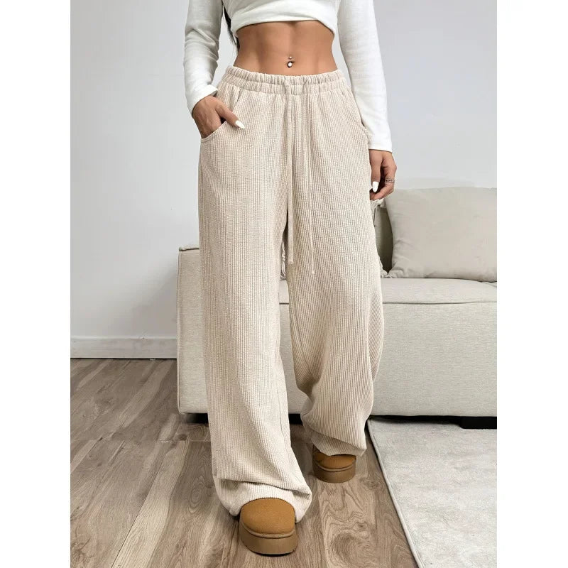 Autumn/Winter | Women's High-Waisted Relaxed Fit Corduroy Pants-Metro Lane Plaza