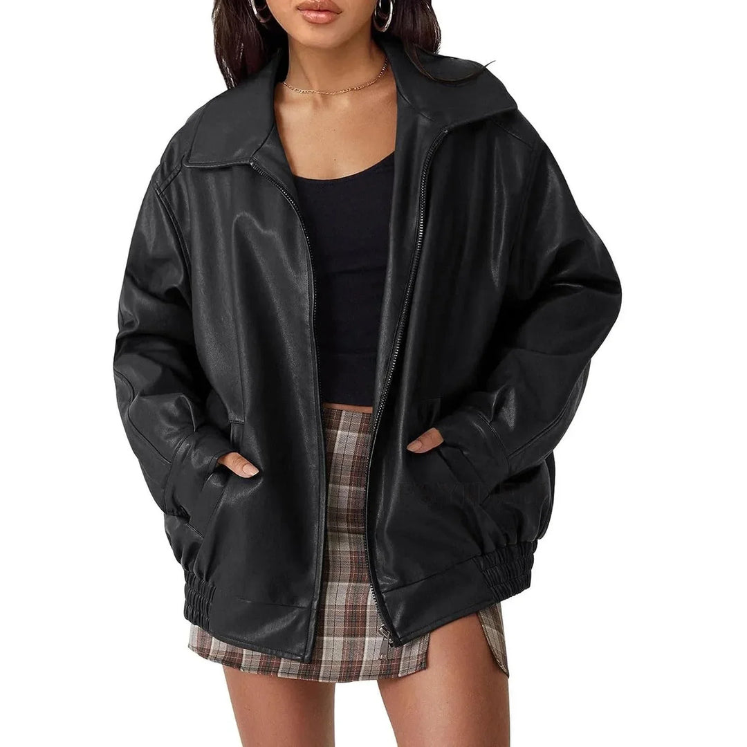 Oversize-Lederjacke für Damen
