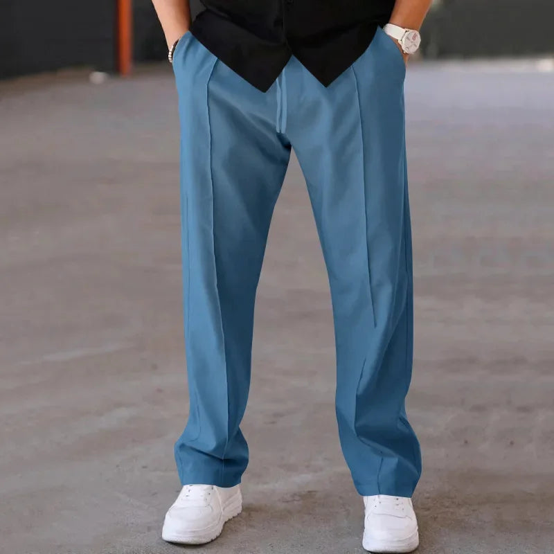 John | Men's Loose-Fit Straight Trousers with Pockets and Drawstring-Metro Lane Plaza