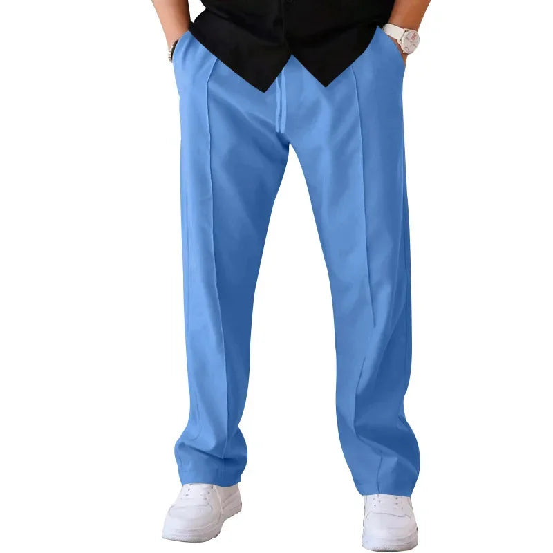 John | Men's Loose-Fit Straight Trousers with Pockets and Drawstring-Metro Lane Plaza