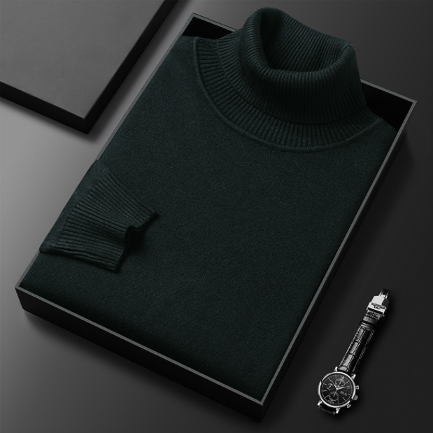 Camisola masculina clássica de gola alta com decote canelado