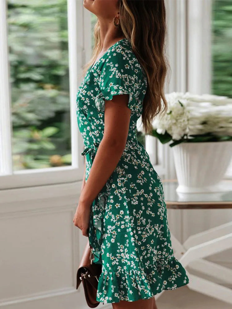 Gianna | Floral Wrap Mini Dress for Effortless Summer Style-Metro Lane Plaza