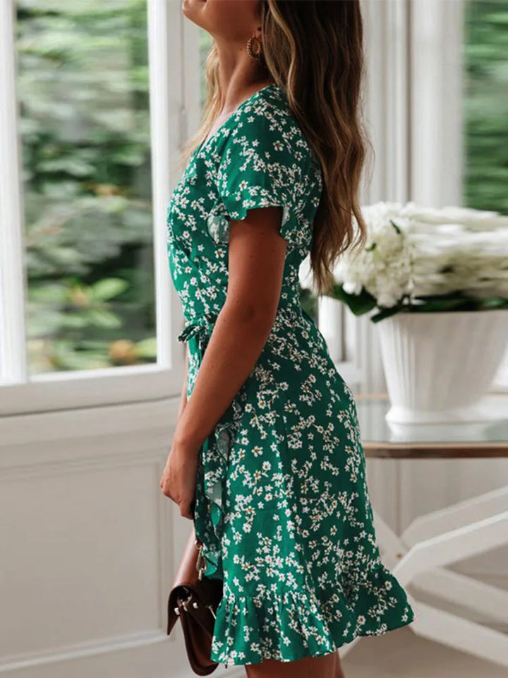 Gianna | Floral Wrap Mini Dress for Effortless Summer Style-Metro Lane Plaza