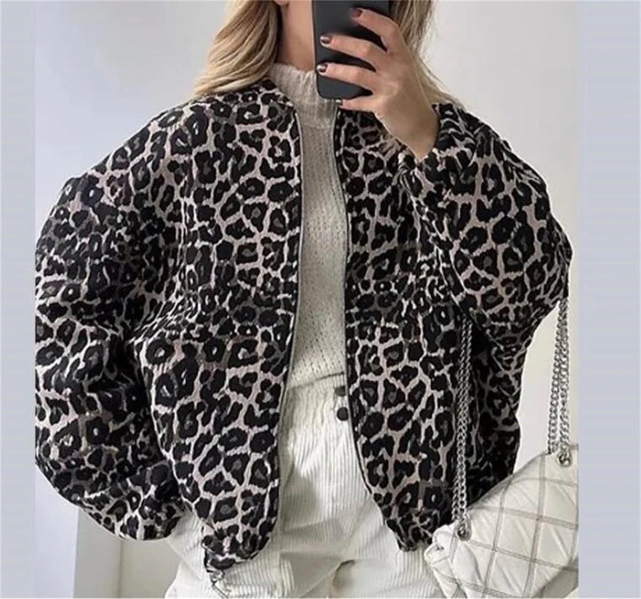 Leopard Print Bomber Jacket | Stylish Women's Mid-Season Outerwear-Metro Lane Plaza