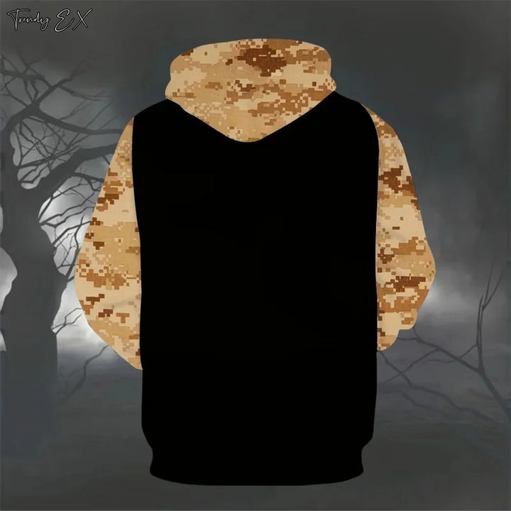 Oversized hættetrøje til mænd med Halloween-kranieprint, grafisk motiv og lommer