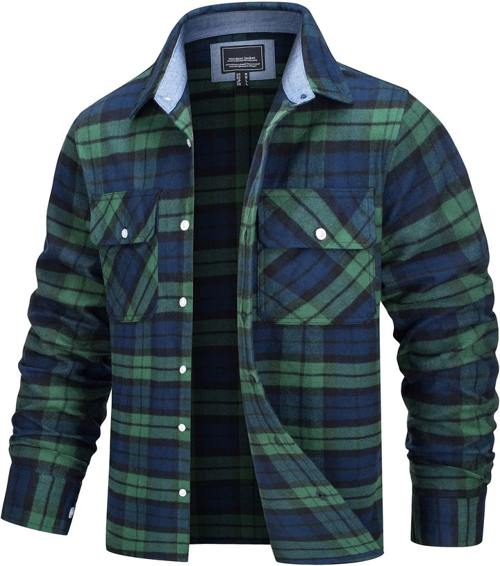 Men's Stylish Cotton Checked Flannel Shirt Jacket-Metro Lane Plaza