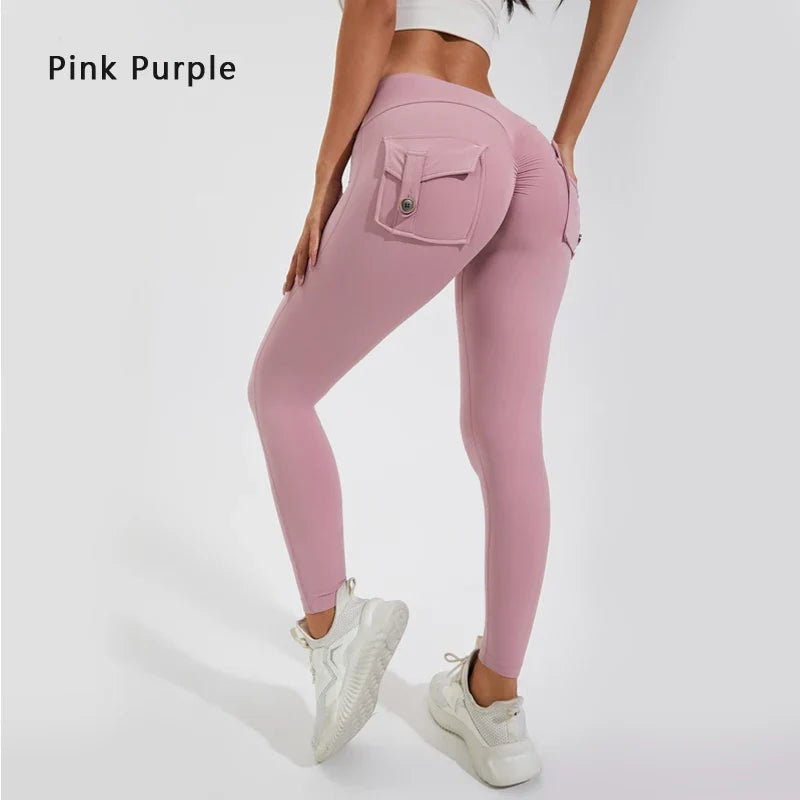 Calças de ioga respiráveis para mulher com bolso traseiro, leggings confortáveis