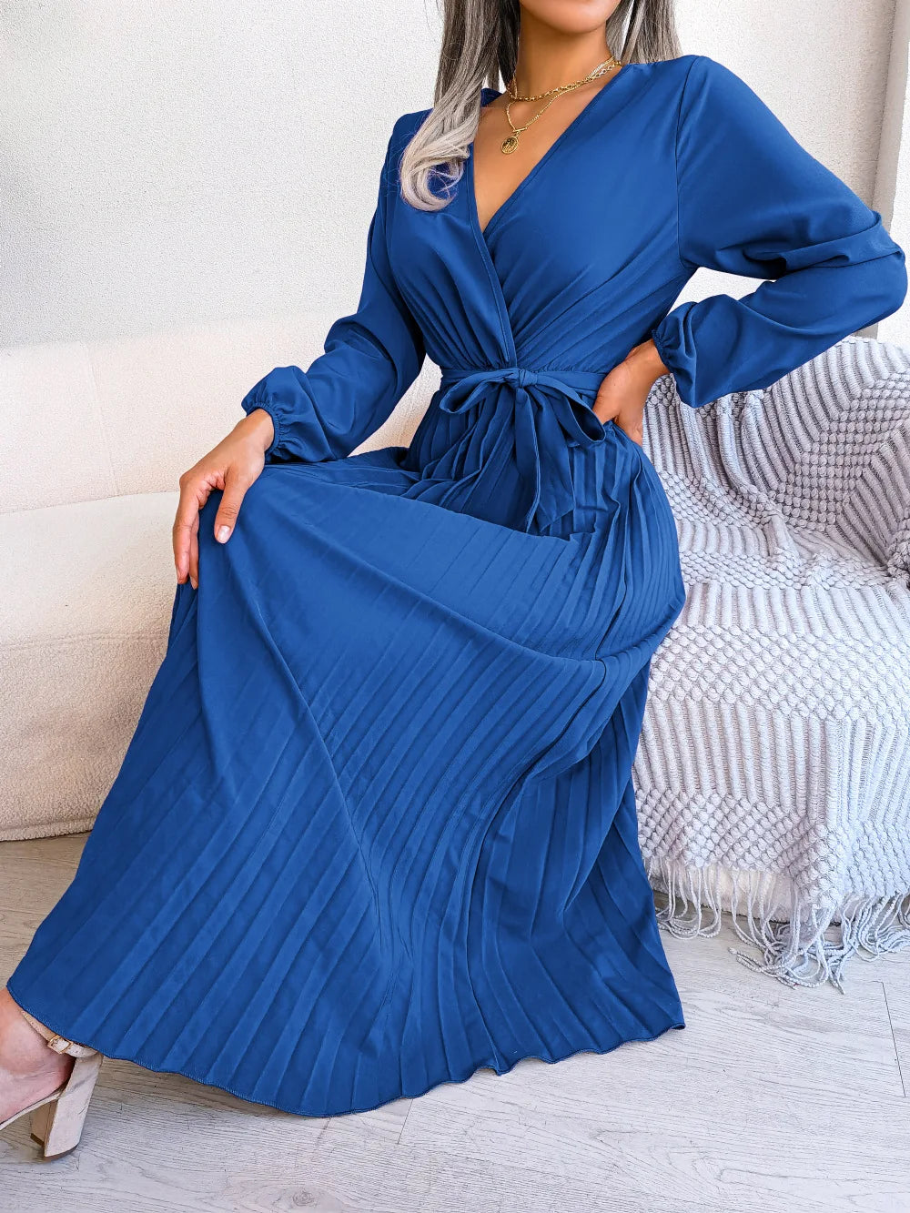 Ellie | Women's V-Neck Maxi Dress - Elegant Long Dress for Casual or Formal Wear-Metro Lane Plaza