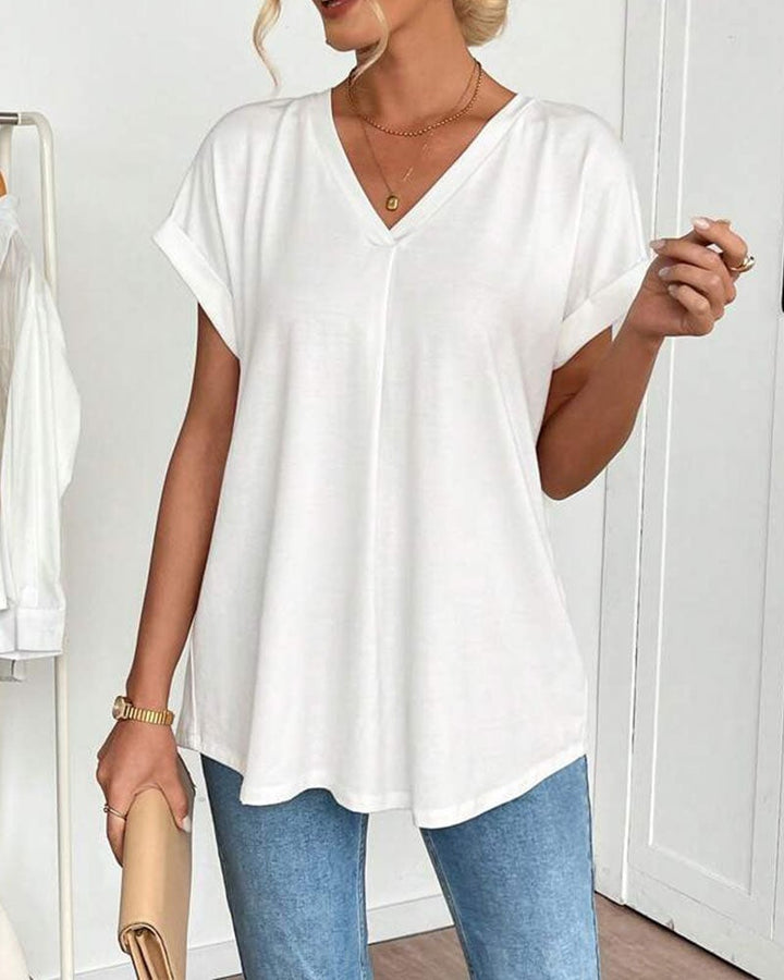 Amelia | Women's Slimming V-Neck T-Shirt for Effortless Style-Metro Lane Plaza