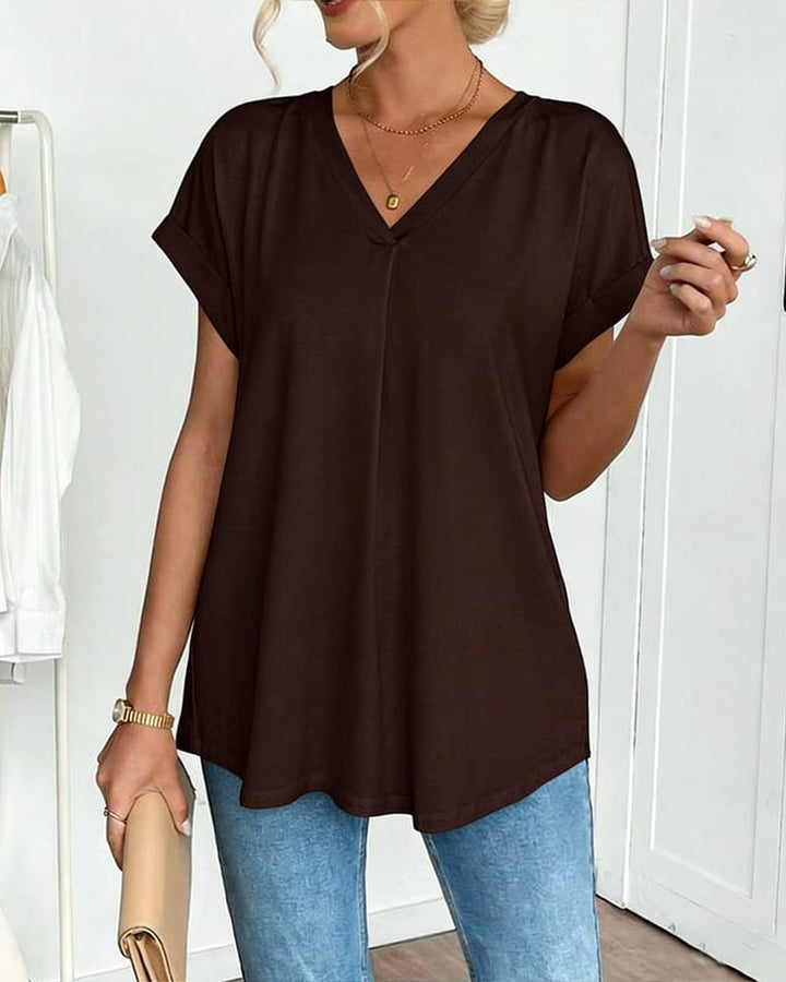Amelia | Women's Slimming V-Neck T-Shirt for Effortless Style-Metro Lane Plaza