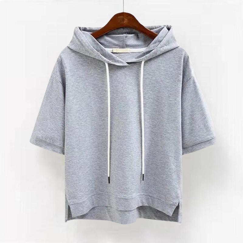 Damhoodie med korta ärmar och dragsko