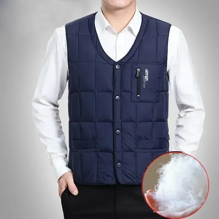 Leichte Daunenweste für Herren – V-Ausschnitt, Winterjacke aus Polyester