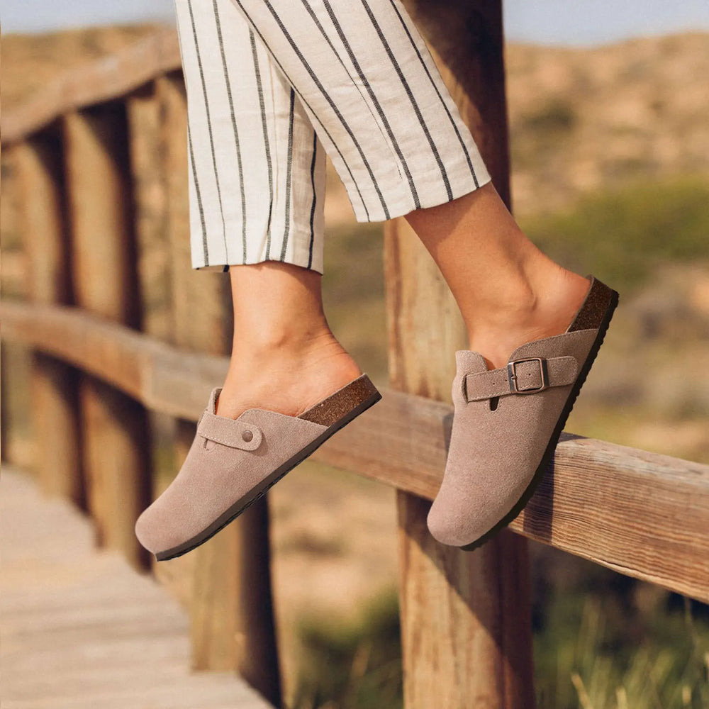 Sophia | Women's Suede Sandals with Cork Sole-Metro Lane Plaza