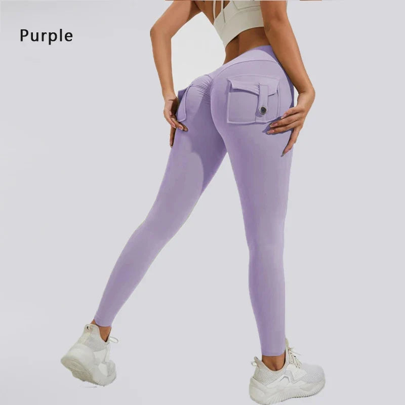 Calças de ioga respiráveis para mulher com bolso traseiro, leggings confortáveis