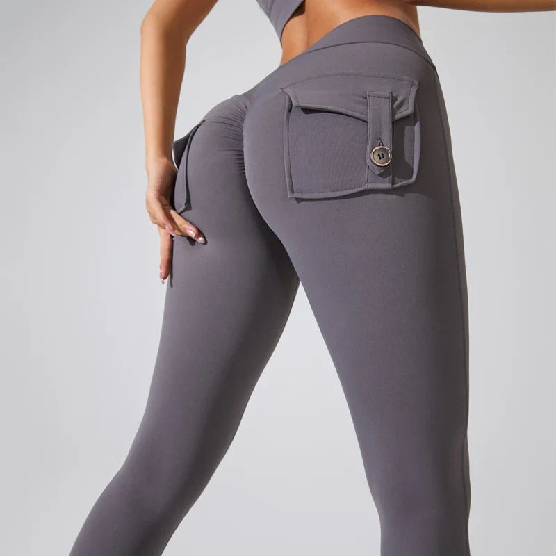 Calças de ioga respiráveis para mulher com bolso traseiro, leggings confortáveis