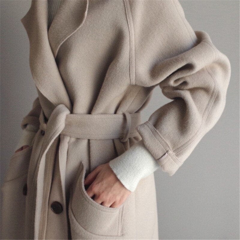 Abrigo de invierno cálido para mujer, de mezcla de lana prémium