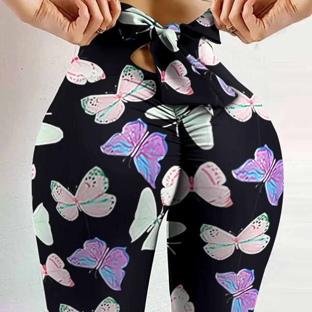 Yogaleggings med sommerfugleprint og høj talje til kvinder til fitness