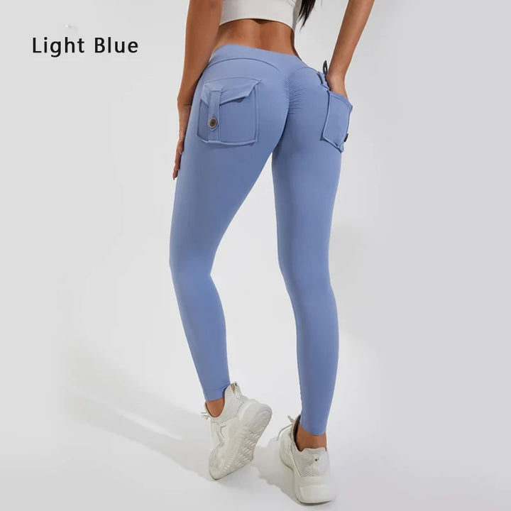 Calças de ioga respiráveis para mulher com bolso traseiro, leggings confortáveis