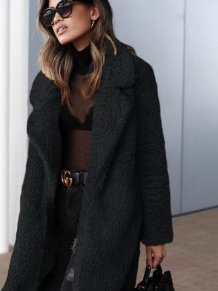 Women's Long Soft Fleece Teddy Coat-Metro Lane Plaza