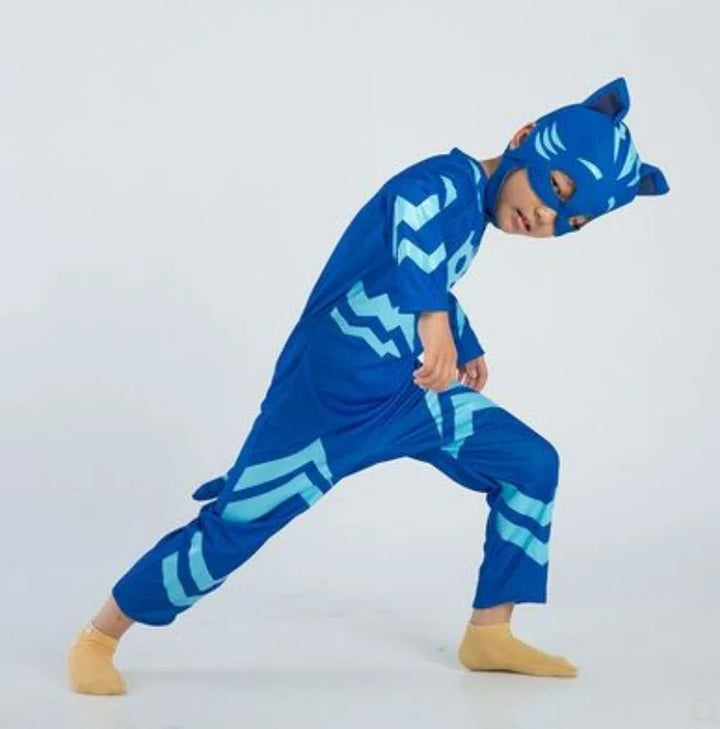 Disfraz de pijama azul de héroe del anime con máscara para niños