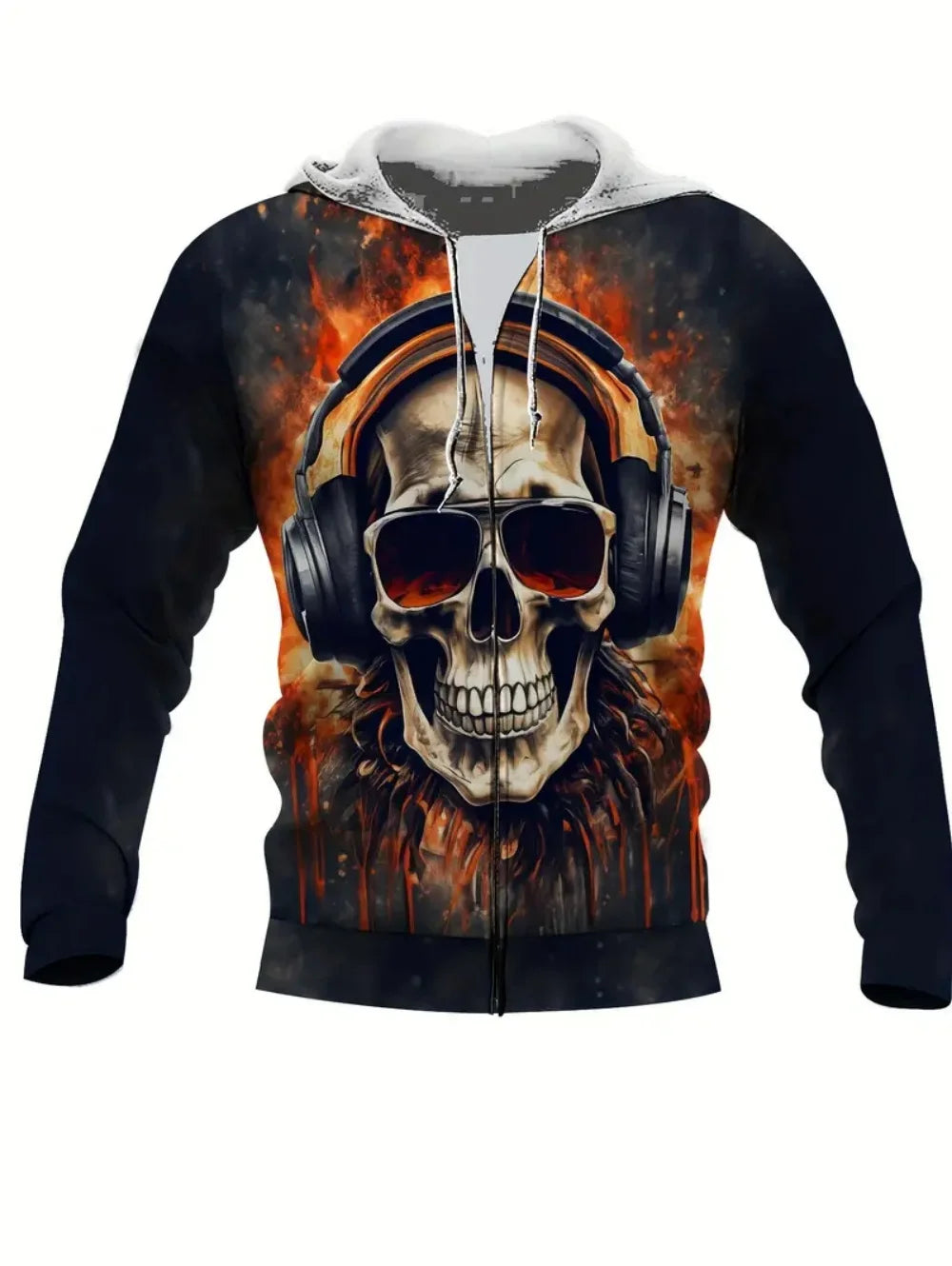 Herren-Hoodie mit 3D-Schädel-Print und Reißverschlusstasche für lässige Sportbekleidung