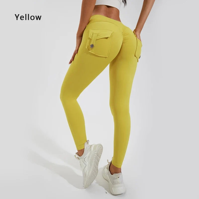 Calças de ioga respiráveis para mulher com bolso traseiro, leggings confortáveis
