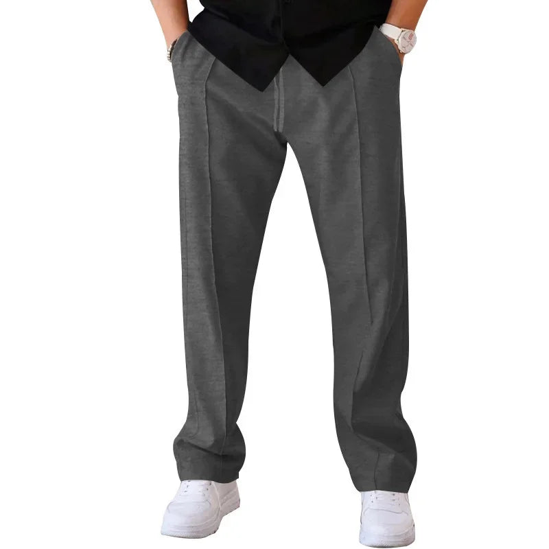 John | Men's Loose-Fit Straight Trousers with Pockets and Drawstring-Metro Lane Plaza
