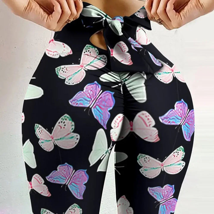 Yogaleggings med sommerfugleprint og høj talje til kvinder til fitness