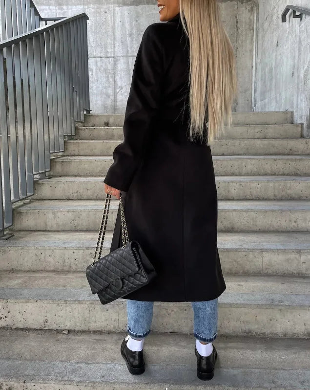 Women's Stylish Long Reversible Winter Coat with Belt for Cold Weather-Metro Lane Plaza