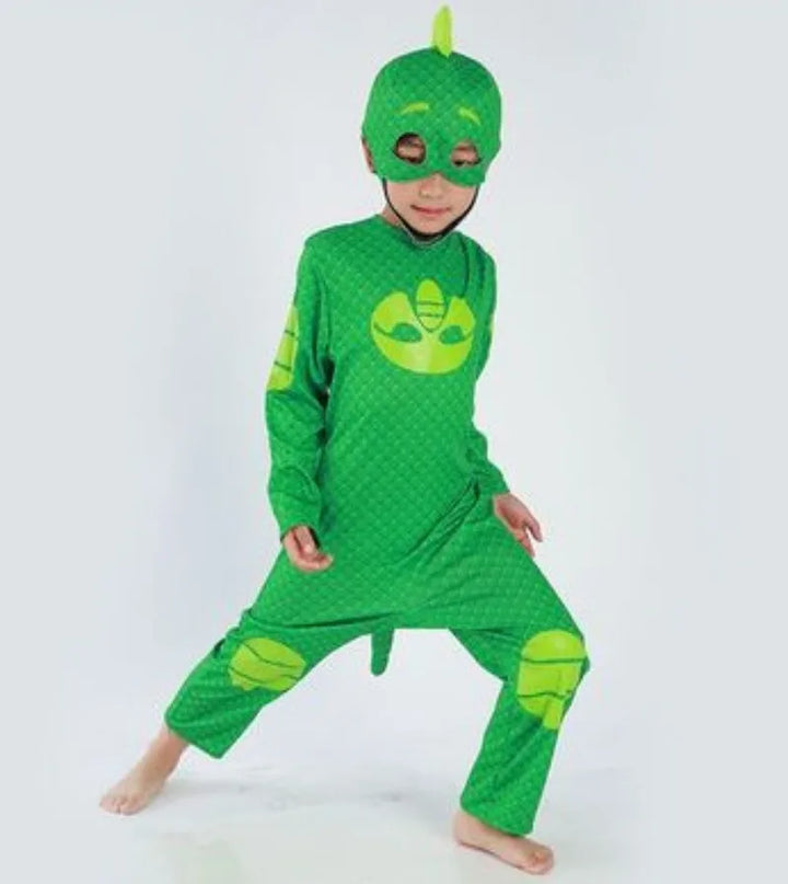 Disfraz de pijama azul de héroe del anime con máscara para niños