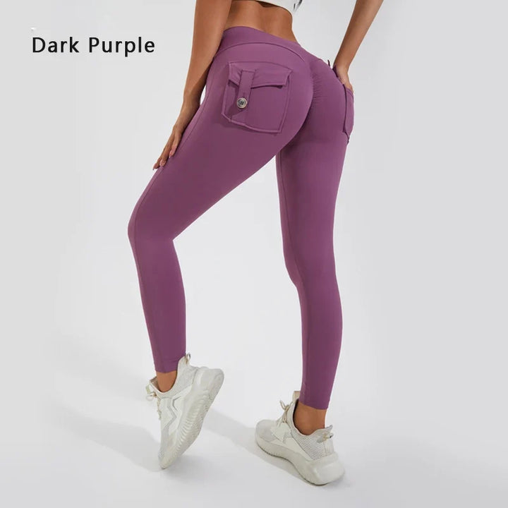Calças de ioga respiráveis para mulher com bolso traseiro, leggings confortáveis