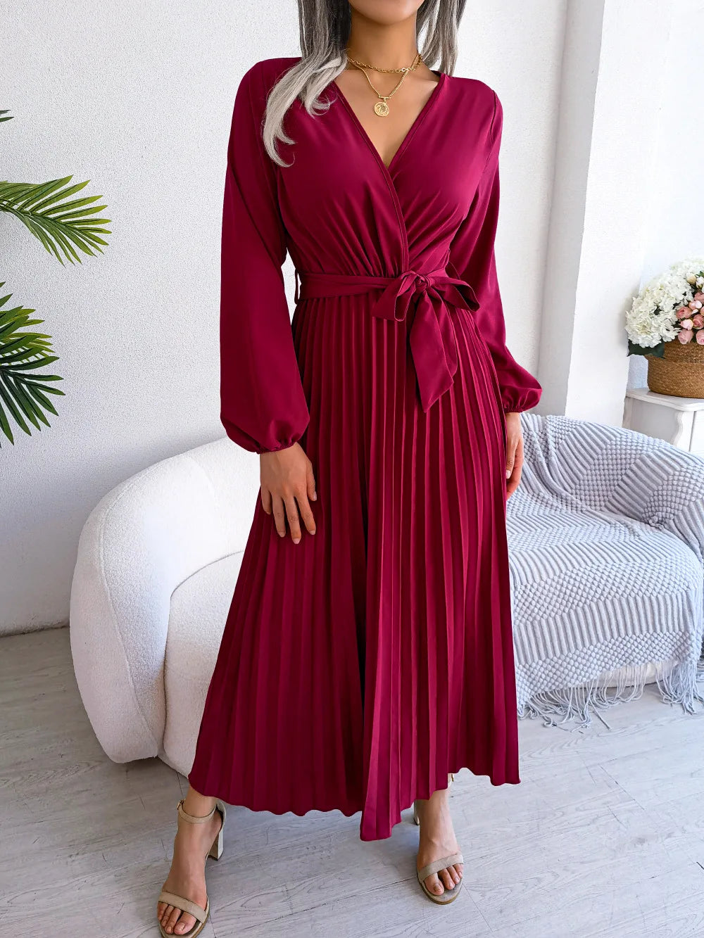 Ellie | Women's V-Neck Maxi Dress - Elegant Long Dress for Casual or Formal Wear-Metro Lane Plaza
