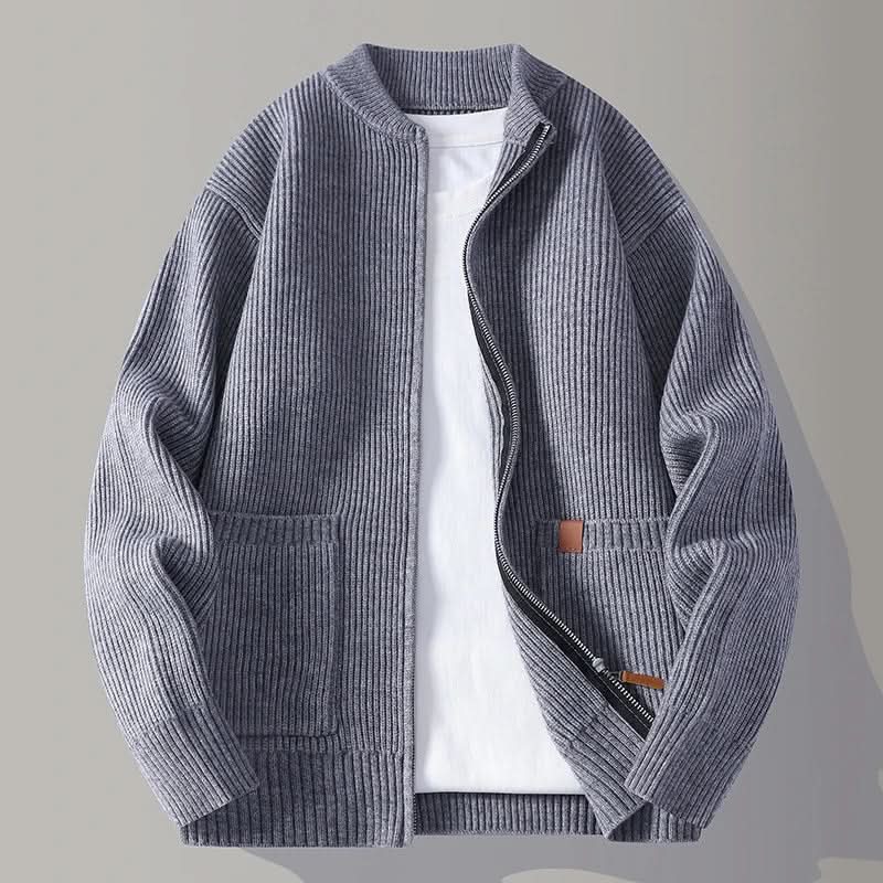Cardigan de malha canelada com gola subida para homem