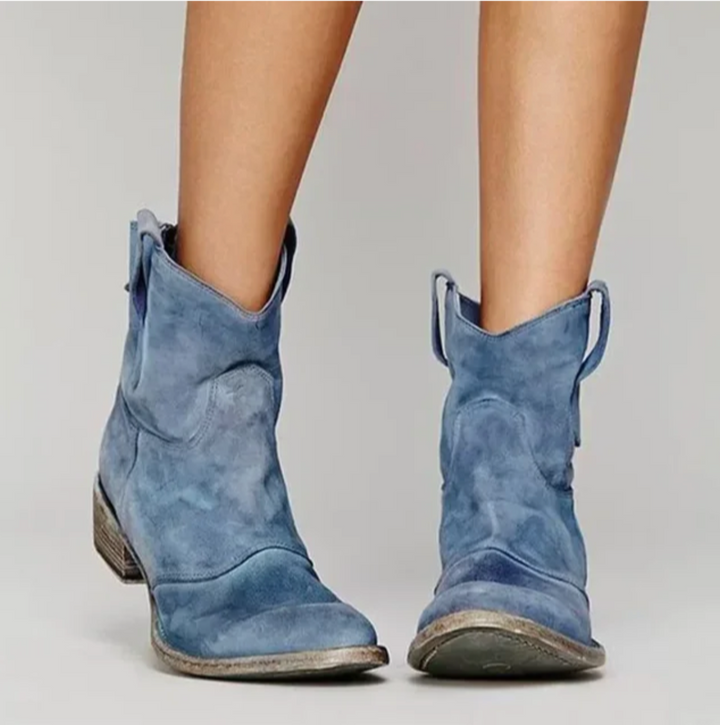Women's Suede Western Boots with Stylish Stitching-Metro Lane Plaza