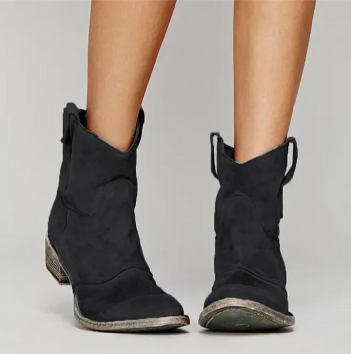 Women's Suede Western Boots with Stylish Stitching-Metro Lane Plaza