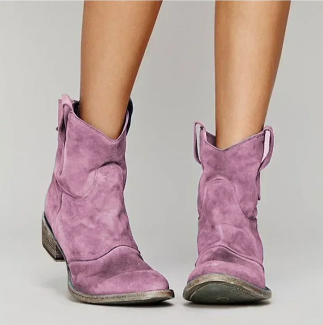 Women's Suede Western Boots with Stylish Stitching-Metro Lane Plaza