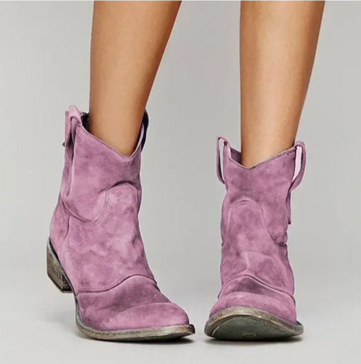 Women's Suede Western Boots with Stylish Stitching-Metro Lane Plaza