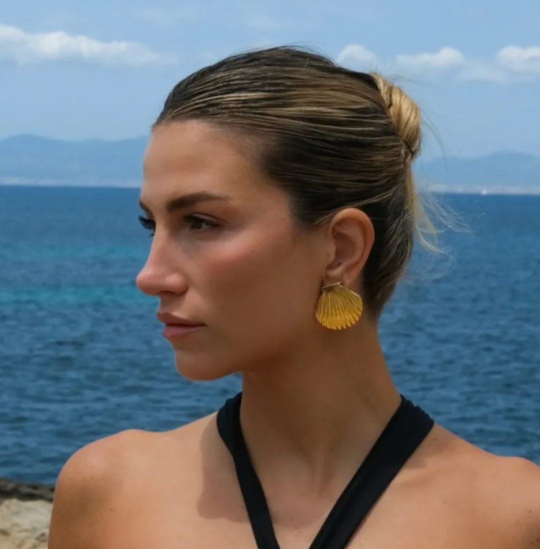 Sophia | Women's Gold Shell-Shaped Earrings-Metro Lane Plaza