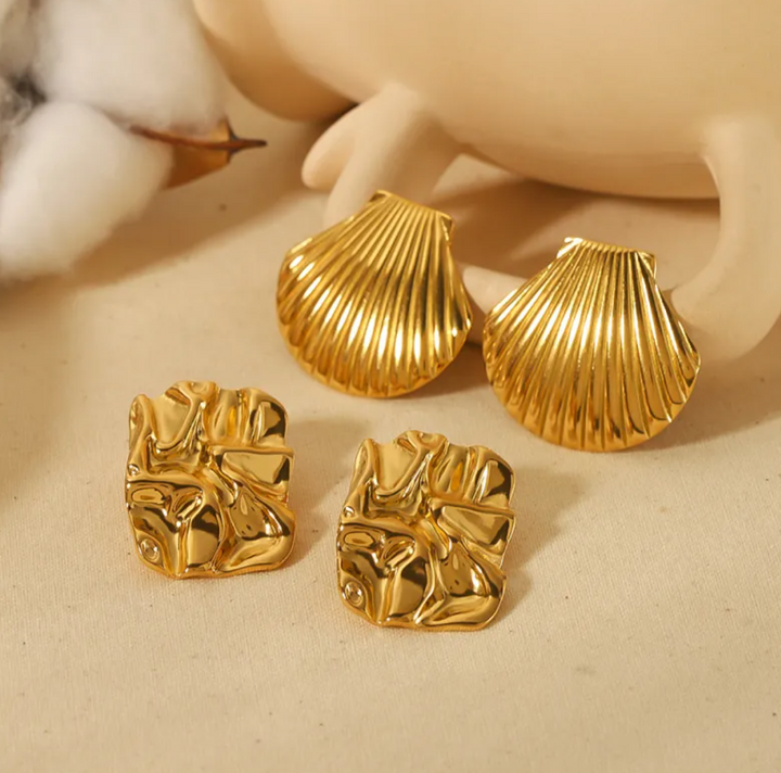 Sophia | Women's Gold Shell-Shaped Earrings-Metro Lane Plaza