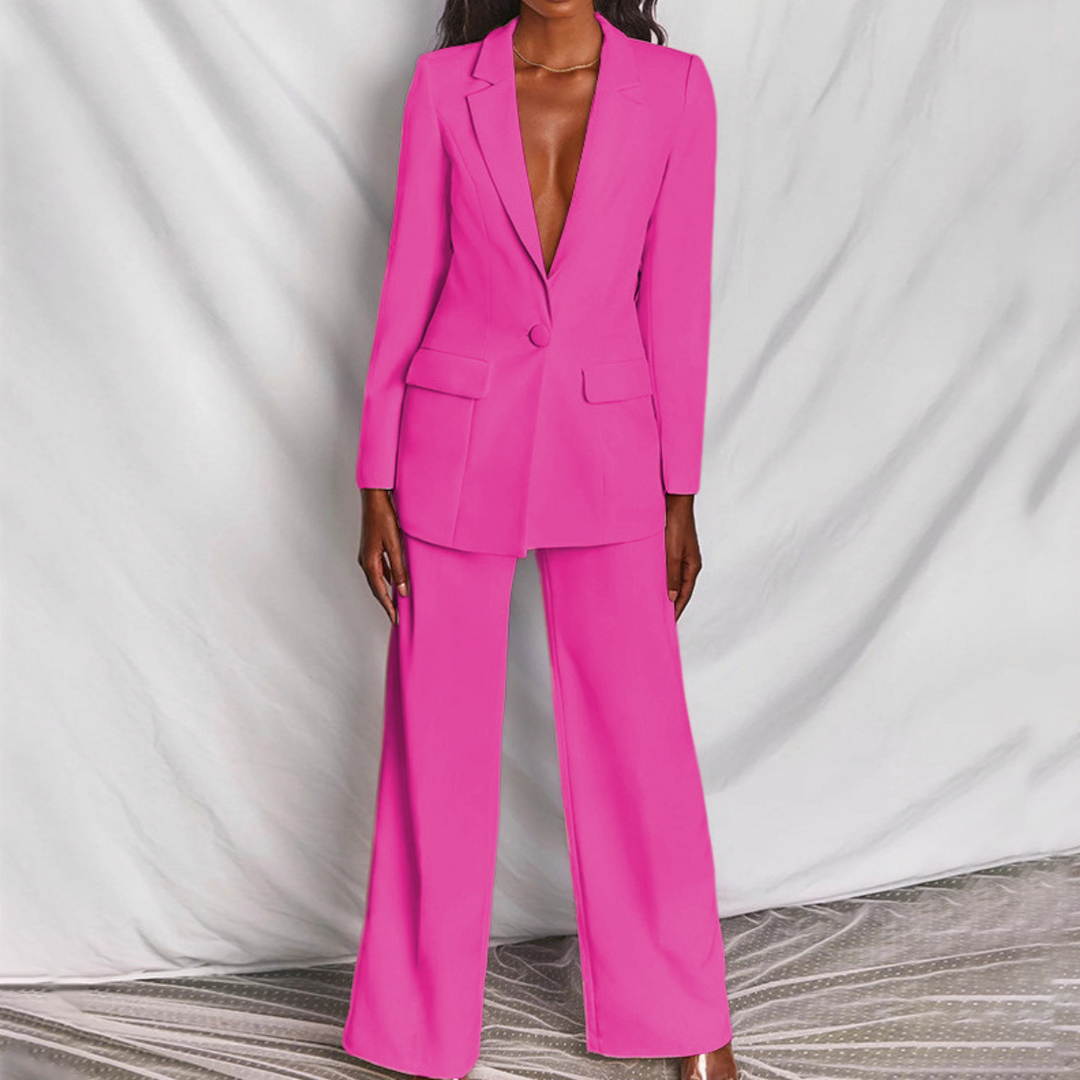 Evelyn | Women's Elegant Blazer and Trouser Set in Premium Fabric-Metro Lane Plaza