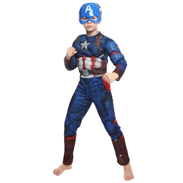 Captain Superhero Costume, Blue Muscle Jumpsuit, Halloween Outfit