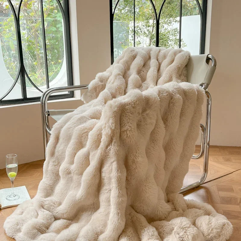 Reversible Faux Fur Throw Blanket-Metro Lane Plaza