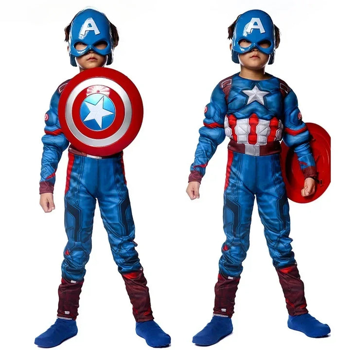 Captain Superhero Costume, Blue Muscle Jumpsuit, Halloween Outfit