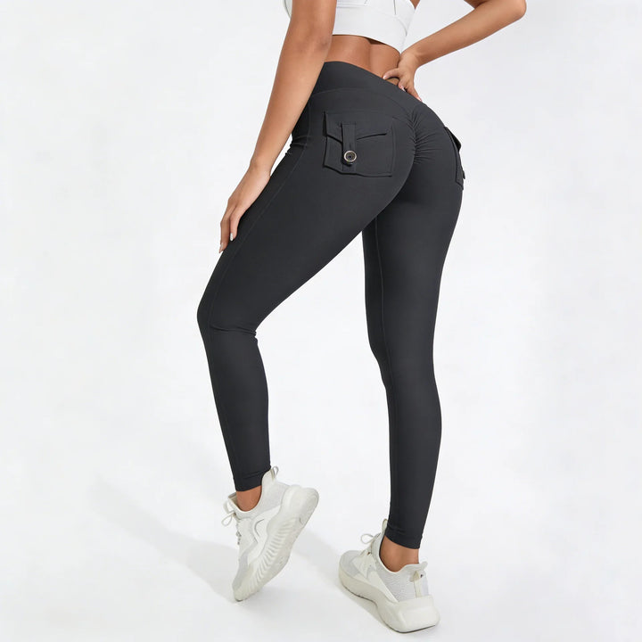 Calças de ioga respiráveis para mulher com bolso traseiro, leggings confortáveis