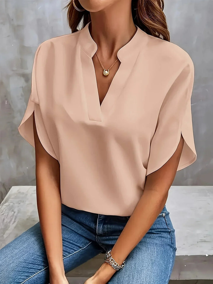 [Women's Casual V-Neck Short Sleeve Top]-Metro Lane Plaza