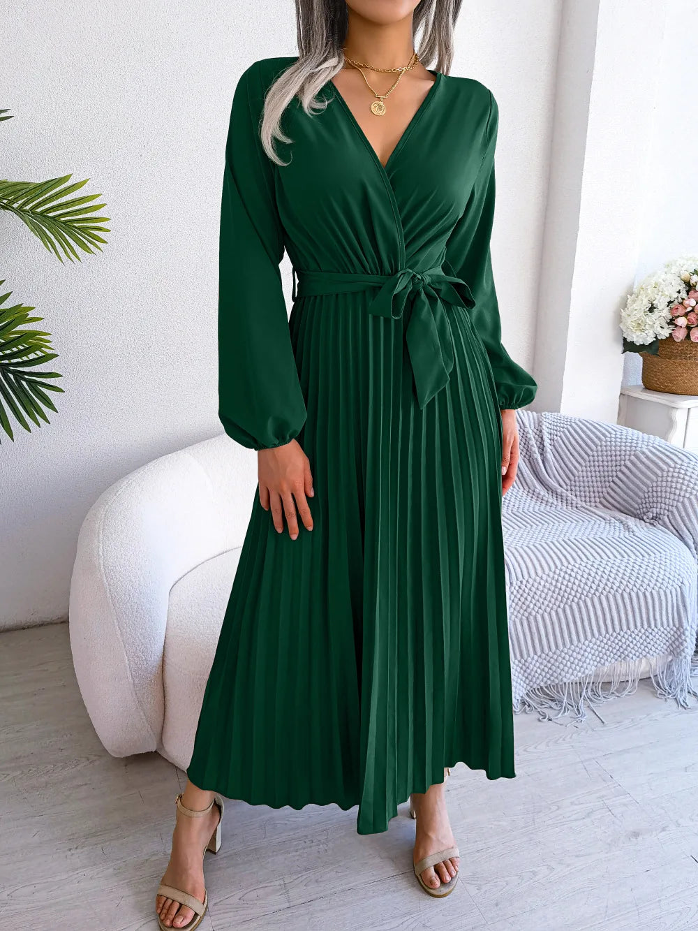 Ellie | Women's V-Neck Maxi Dress - Elegant Long Dress for Casual or Formal Wear-Metro Lane Plaza