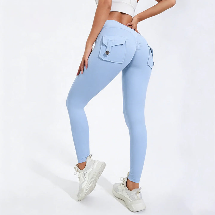Calças de ioga respiráveis para mulher com bolso traseiro, leggings confortáveis