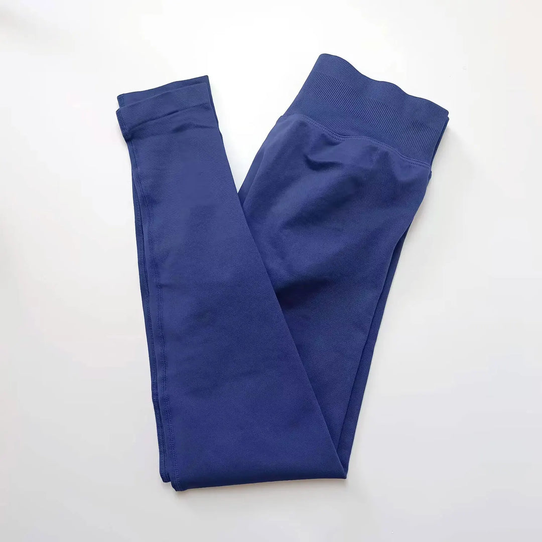 Leggings de ioga sem costuras, com cós canelado baixo, para mulher