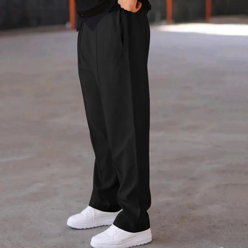 John | Men's Loose-Fit Straight Trousers with Pockets and Drawstring-Metro Lane Plaza