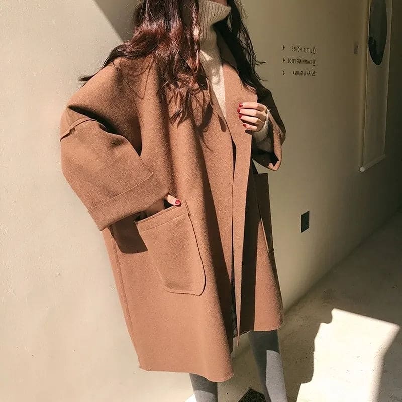 Langer Wollmischmantel für Damen